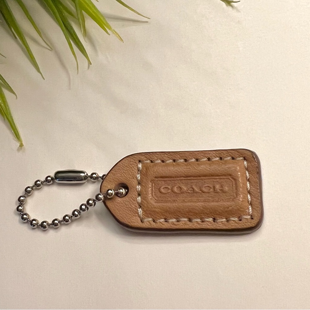 Small 1.5” COACH Tan Brown Leather Hangtag FOB Hanging Tag Charm